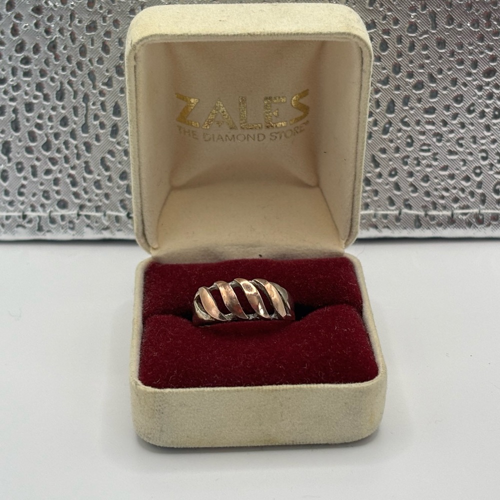 Sterling Silver Wave Ring with 18k Rose Gold size 8